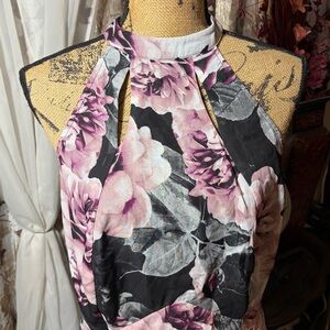 VENUS Floral Halter Dress - Pink and Black